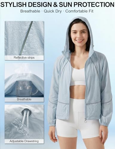 Image of Venzina UPF 50+ Women's Slim-Fit Sun Protection Hoodie -Lightweight & Breathable Summer Jacket with Reflective Trim, Adjustable Hem for Outdoor, Commute, Sport, Travel