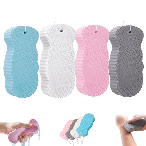 Lot de 4 éponges de bain exfoliantes et réutilisables, ultra douces, aident à absorber les hydratants et les sérums, pour le bain et la douche
