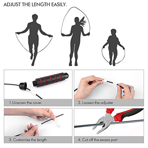 FRETREE Jump Rope, Tangle-Free Rapid Speed Jumping Rope Cable with Ball Bearings for Women, Men, and Kids, Adjustable Steel Skipping Rope with Foam Handles for Gym Fitness, Home Exercise & Slim Body - Thumbnail 4