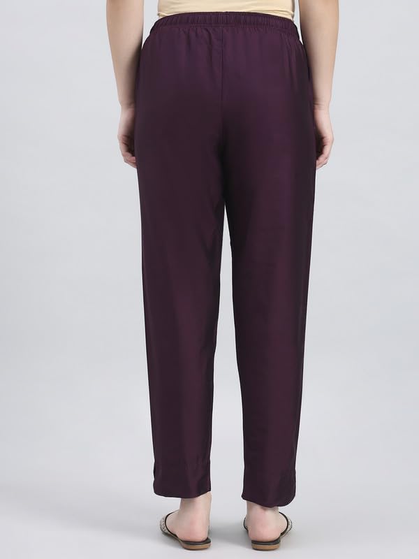 Image of GO COLORS Modal Spandex Metallic Pants Festive Full Length for Women| Lightweight, Mid Rise, Side Pockets