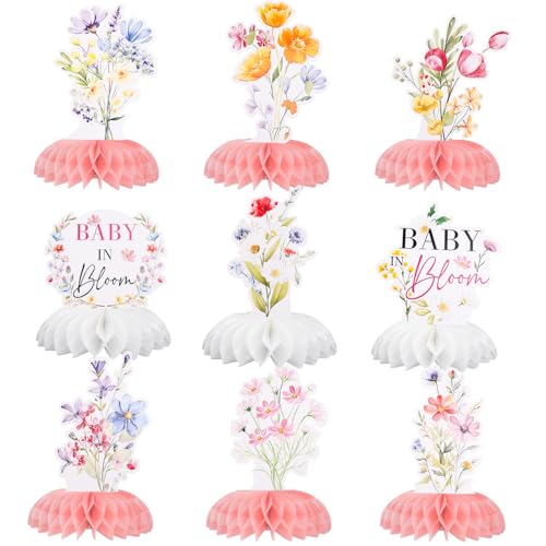 lasuroa 9uds Centros Mesa con Diseño de Panal Flores, Decoración de Mesa para Baby Shower con Temática Flores Silvestres Suministros para Fiestas Cumpleaños