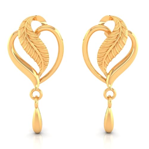 Image of P.C. Chandra Jewellers Womens 22KT (916) Yellow Gold Heart Drop Earrings With Leaf Accent And Drop Dangle - 0.9 Grams