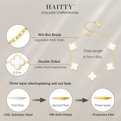 18K Gold Plated Clover Bracelet Set for Women White/Black/Gold/Silver/Green/Pink Adjustable Link Double-Sided Lucky Bracelets Trendy Bracelets Set Jewelry Gifts for Women Men2