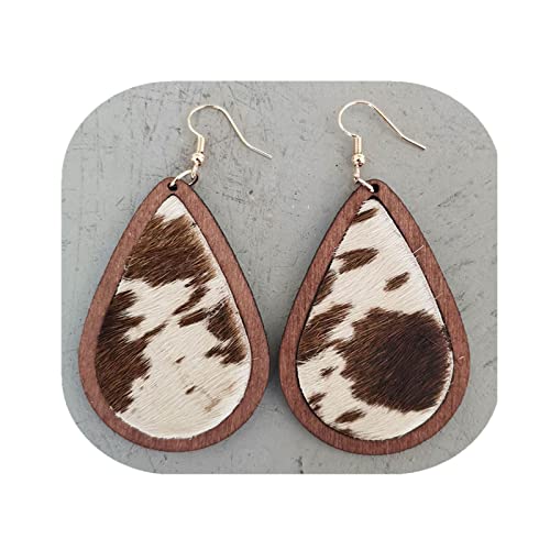 Lovely Cute Cow Print Earrings, Lightweight Genuine Leather Wood Teardrop Earrings, Handmade Hypoallergenic Earrings for Women Dangle Drop Jewelry