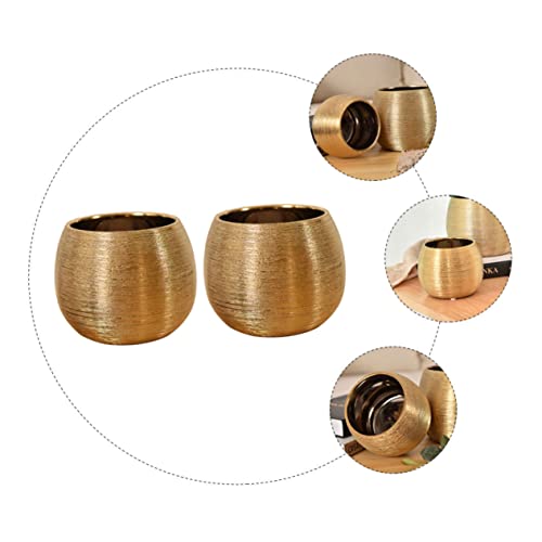 Offsch XTS2107YME1CD09E510WR8BK 2Pcs Brushed Round Flower Pot Succulent Pot Vase Plant Growing Pot Brass Flower Vase Gold Tone Planters Pottery Garden Pots Desk Topper Cactus Planter Ceramics Succulents Household thumb #5