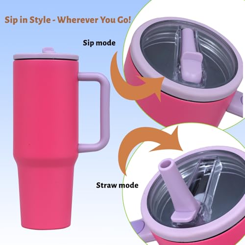 Image of Stainless Steel 1200 ml Vacuum Tumbler with Lid & Straw - Double‑Wall Insulated Cup for Travel, Gym & Office - Keeps Beverages Hot or Cold - 1.2 L Capacity (Pink Dahlia)