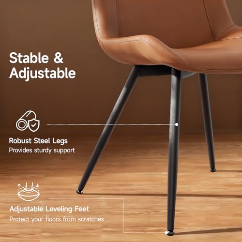 Brage Living Dining Chairs Set of 2, PU Leather Modern Armless Kitchen Dining Room Chairs, Upholstered Accent Side Chairs with Metal Legs (Brown) - Thumbnail 5