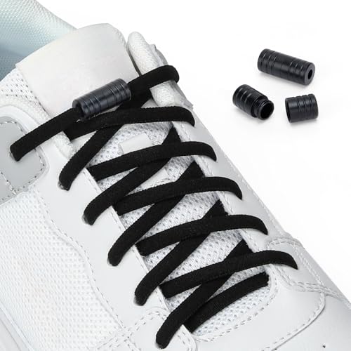 Euqvunn 120CM Cordones Elasticos sin Atar, 5 Cordones (2.5 pares), 6mm de Ancho Cordones Elásticos Sin Nudo con Hebilla Metal, para Adultos y Niños, para Zapatillas de Correr y Deporte (Negro)