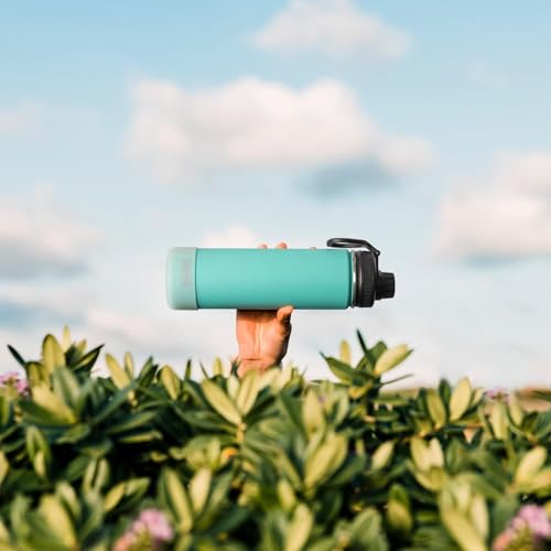 Image of koodee Water Bottle 2 Pack 26 oz Stainless Steel Double Wall Vacuum Insulated Metal Sports Water Bottle with Leakproof Spout Lid (Fuchsia Red-Teal)