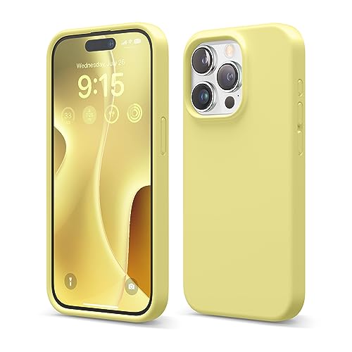 Image of elago Compatible with iPhone 15 Pro Case, Liquid Silicone Case, Full Body Protective Cover, Shockproof, Slim Phone Case, Anti-Scratch Soft Microfiber Lining, 6.1 inch (Yellow)