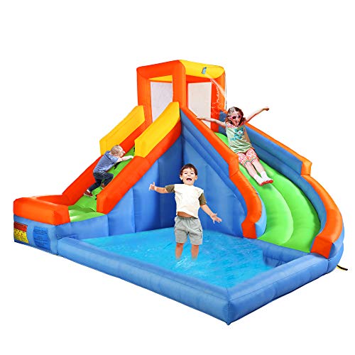 Sandinrayli Inflatable Water Slide Bounce House with Splash Pool & Climb Wall, Inflatable Water Park Including Carry Bag, Repairing Kit, Stake (Blower Not Included)