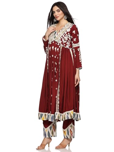Image of RAJMANDIRFABRICS Silk Women's Muslin Embroidered Fabric With Solid Colour Full Salwar Suit Set