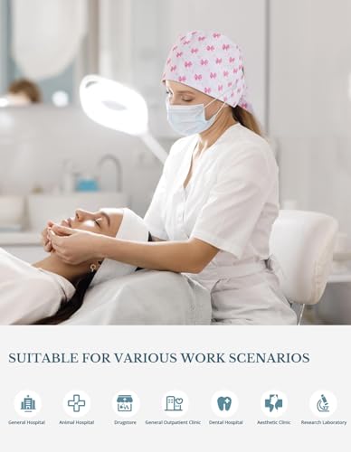 Image of Scrub Caps for Women with Buttons, Classic Surgical Caps | Double-Sided Printed, Adjustable,Long Hours, Sweatbands, Fabric Help Reduce Static Buildup