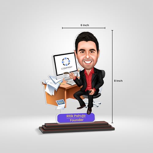 Image of SAVRI Personalized Caricature for Boss - Customized Picture Caricature Standee with Name Funny & Quirky Corporate Gift | Boss, Colleague & Senior | Birthday, Farewell, Anniversary & Office Desk Gifts