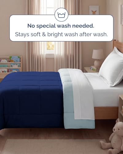 Image of Twin Size, Navy Blue /SkyBlue Alternative Down Comforter - Warm, Lightweight & Breathable Hotel Quality Bedding Set for Men, Women, Kids & Teens - All Season Cooling Microfiber Duvet Insert Comforter