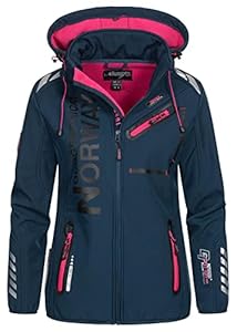 Geographical Norway Reine Lady - Veste Manteau Softshell Femme Capuche Impermeable - Blouson Coupe Vent Resistant - Doudoune Polaire Randonnee Ski Automne Hiver Printemps (Marine Rose XL)