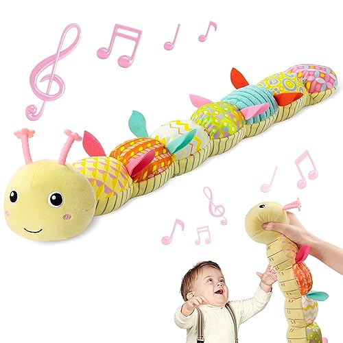 Image of Sumobaby Baby Girl Toys Musical Caterpillar, Stuffed Animal Activity Soft Toys with Teether,Multi-Sensory Crinkle, Rattle and Textures,for Tummy Time baby toys 0 to 12 months Girls,Caterpillar(Yellow)