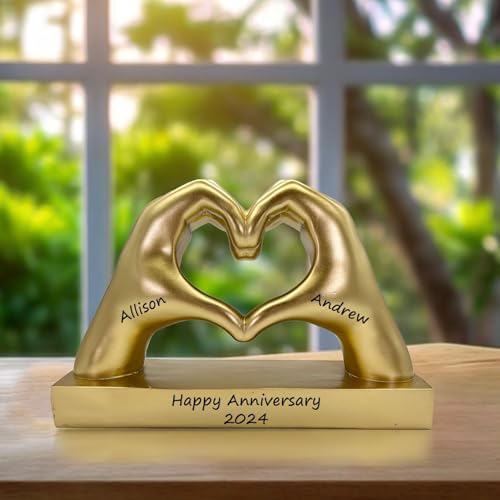 Gold Heart Shape Hand Statue Personalized for Girlfriend, Wife, Valentine's Day Gifts for Women, Couples, Decorations, Trendy Room Decor, Custom with Names, Wedding Anniversary, Birthday - Image 5