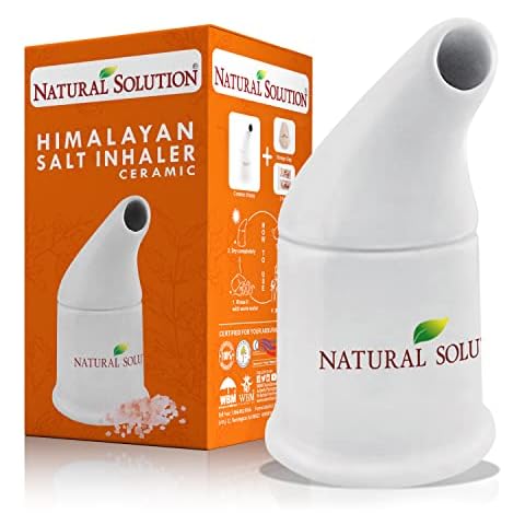 NATURAL SOLUTION Ceramic Salt Inhaler with 2 Himalayan Pink Salt Refills, Cleans The Respiratory System, Relief Breathing Congestion, Inhaler for Asthma White 1 Count Cover