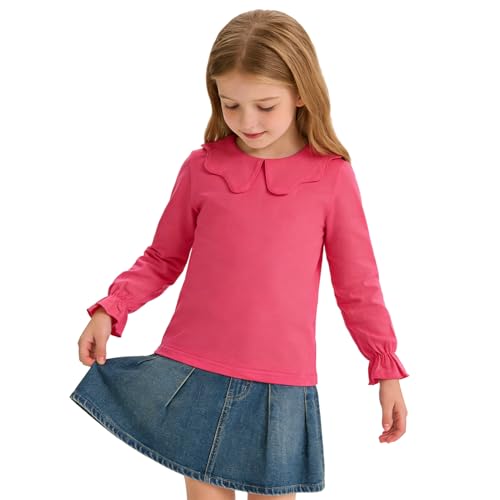 Image of 12M-14Y Toddler Baby Girls Peter Pan Collar Blouse Kids Girl Solid Color Puff Sleeve T-Shirts Casual Tee Tops