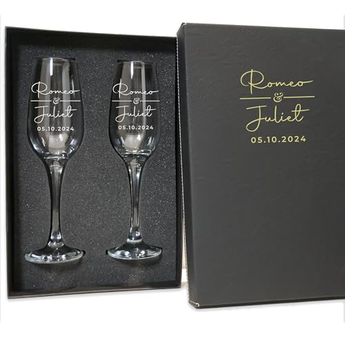 Personalized Champagne Flutes - Set of 2 - Custom Wedding Glasses - Bride & Groom Wedding Gifts for Mr & Mrs - Engagement, Bridal Shower, Anniversary, Gift for Couple - Valentines Day Gift - 6 Designs - Image 3