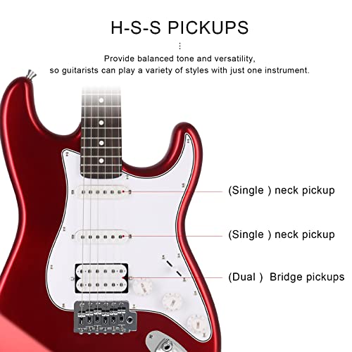 Eastrock 39 Inch Full-Size Electric Guitar Kit For Beginner Starter With 10W Amp, Bag, Capo, Shoulder Strap, String, Cable, Tuner, Picks. (39" Right Handed, Wine Red) #TOP4