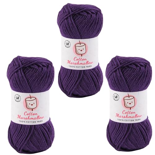 Image of NESTNHAVEN Cotton Marshmallow 100% Cotton Yarn - (50 g, 130 m) - Luxury Yarn for Crochet, Amigurumi, Embroidery, Toys, Garments, Flowers and Hobby Projects (Dark Purple) |