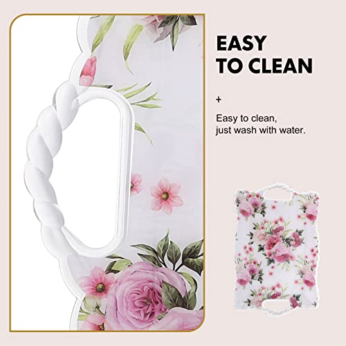 Cabilock Square Food Tray With Handle Floral Pattern Fruit Plate Snack Dessert Tray Pastry Plate Spill Proof Plastic Serving Tray Food Veggie Fruit Coffee Organizer Tray For Kitchen Bathroom Home #TOP5