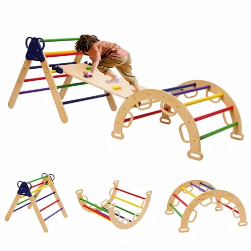 7 in 1 Klettergerüst Indoor, Montessori Kletterdreieck mit Rutsche, Kletterleiter und Kletterbogen,Indoor Kletterspielzeug,Kletterturm, Indoor Spielplatz für Kinder von 1-5 Jahren