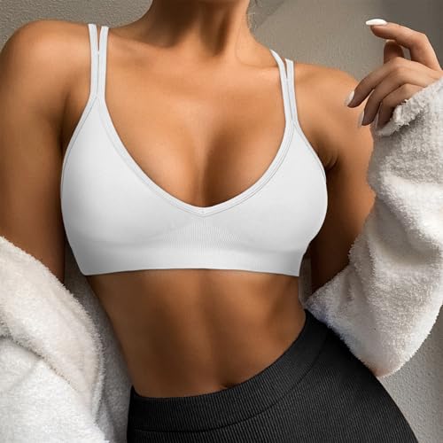 Image of Sports Bra for Women V-Neck Strappy Criss Cross Yoga Bra Padded Medium Support Workout Gym Athletic Fitness Bras 3 Pack