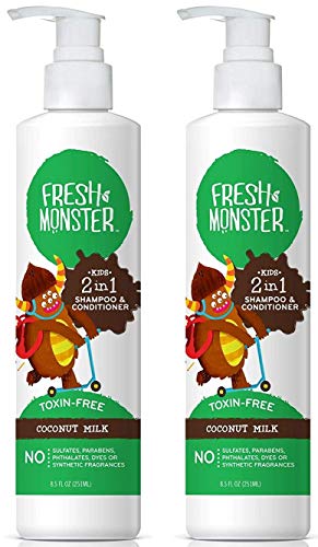 Fresh Monster Toxin-Free Hypoallergenic 2-in-1 Kids Shampoo & Conditioner, Coconut, 2 Count, 8.5