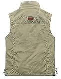 Vanchenl Herren Casual Utility Reisen Angeln Weste Outdoor Arbeit Leichtgewicht Safari Foto Multi Taschen Westen Khaki L