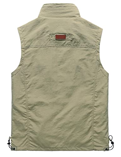 Vanchenl Herren Casual Utility Reisen Angeln Weste Outdoor Arbeit Leichtgewicht Safari Foto Multi Taschen Westen Khaki L