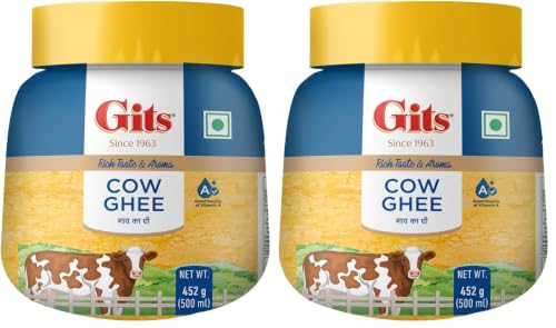 Image of Gits Cow Ghee 500 ml Jar | Pack of 2 | Aroma in every drop |Pure Veg, Pure Cow Ghee, Desi Ghee, No preservatives | Rich Taste & Aroma | Good source of Vitamin A, Delicious, Healthy & Nutritious | Good for Digestion, Heart, Skin and Hair | Homemade taste