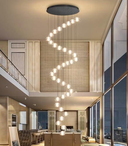 Image of 36 Light 216'' Long Large Crystal Chandeliers LED Chandeliers for High Ceiling Handing Light Fixture for Entrance Hallway Foyer Staircase Lobby Black