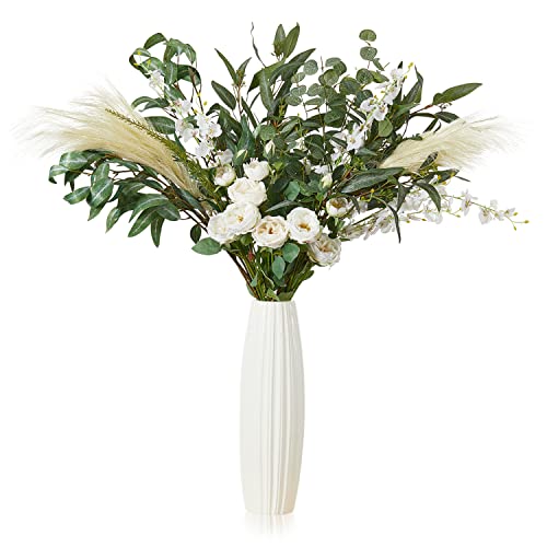 Misspin 18Pcs Tall Artificial Greeneries Spring Decor Artificial Flowers Eucalyptus Leaves Stems Set Greenery Stems Faux Reed Maple Leaves For Wedding Bouquet Table Centerpieces(Not Include Vase) #TOP15