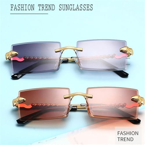 Rimless Rectangle Sunglasses Gradient Shades UV4003