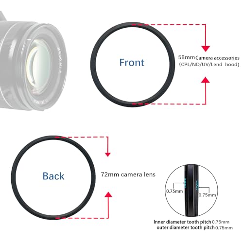 Image of 72mm to 58mm Camera Filter Ring /72mm to 58mm Step-Down Ring Filter Adapter for 58mm UV,ND,CPL,Metal Step-Down Ring