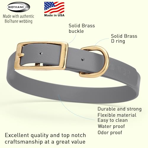 Image of Viper Biothane Heavy Duty Waterproof Dog Collar Strong Coated Nylon Webbing w /Solid Brass Hardware Odor-Proof Easy to Clean High Performance Fits Small Medium or Large Dogs, Battleship Gray