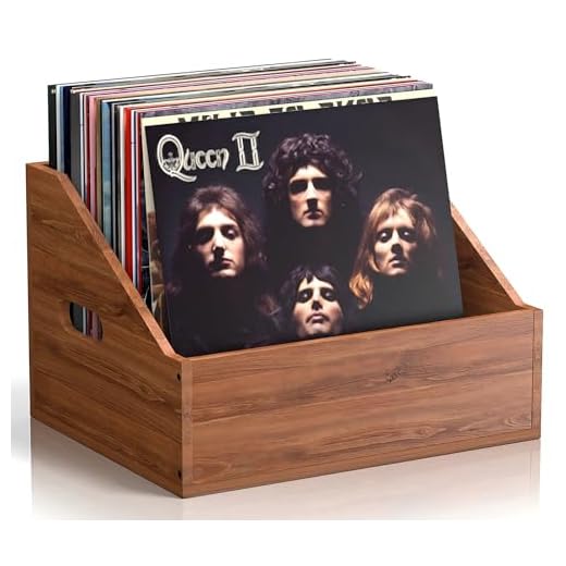 Vecxoty Wood Vinyl Record Storage, Retro & Durable Vinyl Crate and Record Holder, Album Storage Record Case Box for 60+ Records, Perfect Record Organizer for Home Decor and Collection Display(Brown)