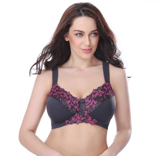 Image of Curve Muse Plus Size Minimizer Unlined Wireless Bra with Lace Embroidery-3Pack