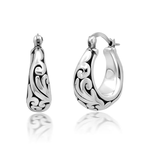 925 Sterling Silver Hoop Earrings for Women | Lightweight Oxidized Chunky Silver Earrings | Hypoallergenic Anti Tarnish Silver Hoop Earrings for Women by MAX + STONE - Main Image