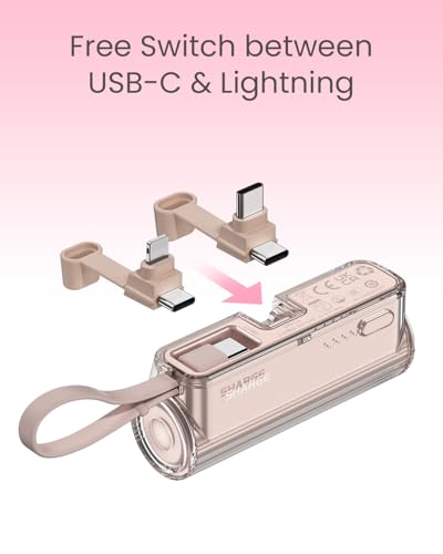 Image of Sharge Flow Mini 2 Power Bank 5000mAh | 22.5W Fast Charging | Built-in USB-C & Lightning Cable | Pocket Size Portable Charger for iPhone 17 /16 /15 /14, Samsung Galaxy S26, OnePlus, AirPods | Pink