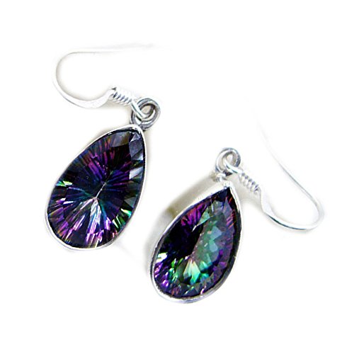 Quartz mystique boucles d'oreilles pendantes argent massif fille