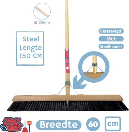 Synx Tools Saalfeger 60 cm - Pferdehaar/Kammerfeger - Weicher Besen 60 cm - Besen Innen - Besen weich mit Stahl 150 cm