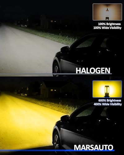 Image of Marsauto H16 H8 Led Fog Light Bulb Yellow 12,000LM, 1:1 Size H11 Yellow Fog Lights, Real 360 Illumination 3000K Amber Strong Penetration, Upgraded LED Chips H11 H8 Fog Bulb, Tail Light Covers