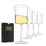 Large Square Wine Glasses Set of 4 Crystal,17oz Clear Cylinder Wine Glassware Flat Bottom,Hand Blown White Red Wine Glass with Long Stem,Copas de Vino,Modern Unique Gift for Women,Men,Wedding,Party
