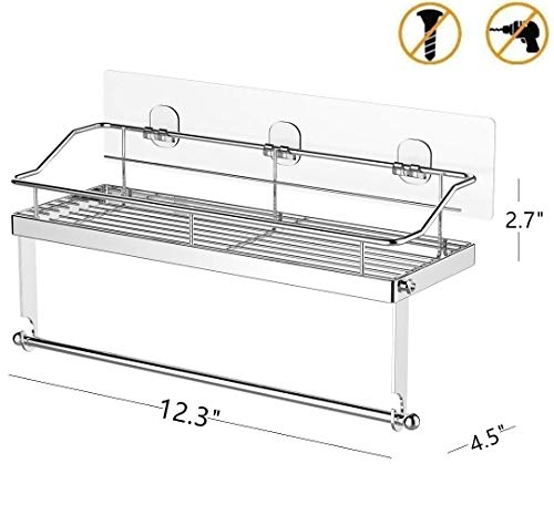 Paper Towel Holder with Shelf Storage, Wall Basket for Kitchen & Bathroom Accessories, No Drilling Adhesive Shelf ,Rustproof SUS304 Stainless Steel - Thumbnail 4