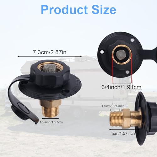 Image of RV City Water Inlet with Brass Check Valve, 3 /4 inch NH Female to 1 /2 inch NPT Male Anti-Backflow RV Water Fill Inlet Connection Replacement Part for Camper Trailer Motorhome Hose Repair Connector Accessories