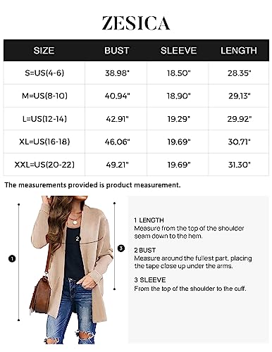 Zesica Women's 2023 Fall Winter Long Sleeves Open Front Leopard Print Knitted Sweater Cardigan Coat Outwear,Solid Beige,Large #TOP2